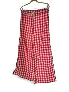 Red and White Gingham Wide-Leg Pants NWOT